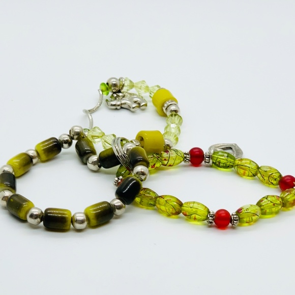 Peruvian Glass Bead Heart Charm Bracelet Set - Picture 2 of 3